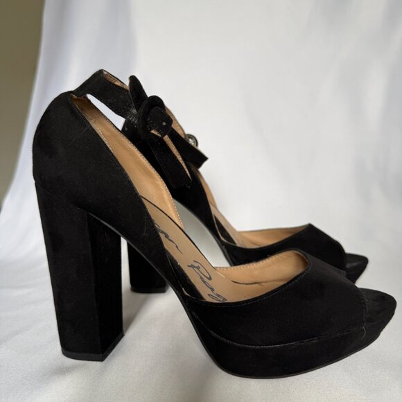 American Rag Reeta Platform Sandals Black Suede Block Heel Size 7M Ankle Strap - Picture 2 of 9